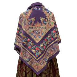 mantón estampado pajaritos morado