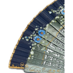 ABANICO AZUL OSCURO FLORES