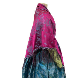 MANTÓN DE SEDA AZUL PLOMO-FUCSIA