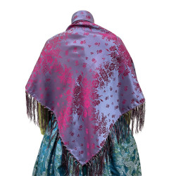 MANTÓN DE SEDA AZUL PLOMO-FUCSIA
