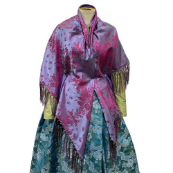 MANTÓN DE SEDA AZUL PLOMO-FUCSIA