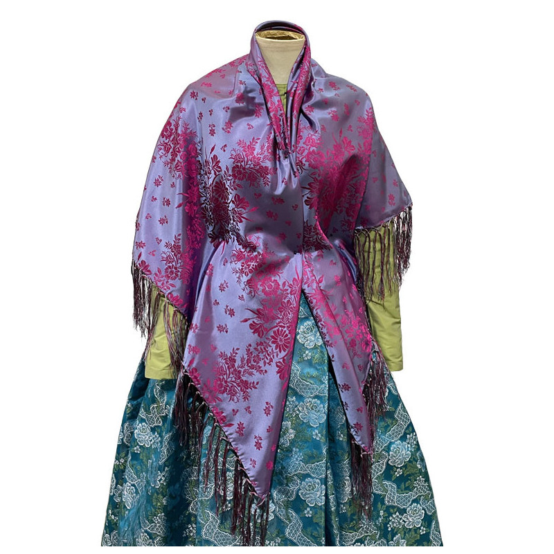 MANTÓN DE SEDA AZUL PLOMO-FUCSIA