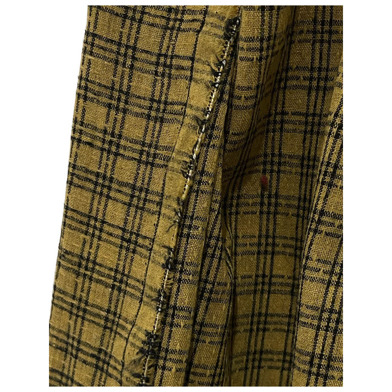 TELA CUADROS MOSTAZA Y AZUL MARINO