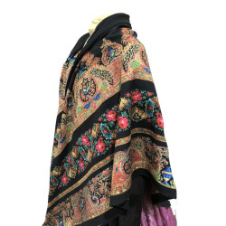 mantón estampado pajaritos negro