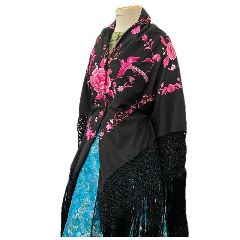 MANTÓN MANILA NEGRO-FUCSIA
