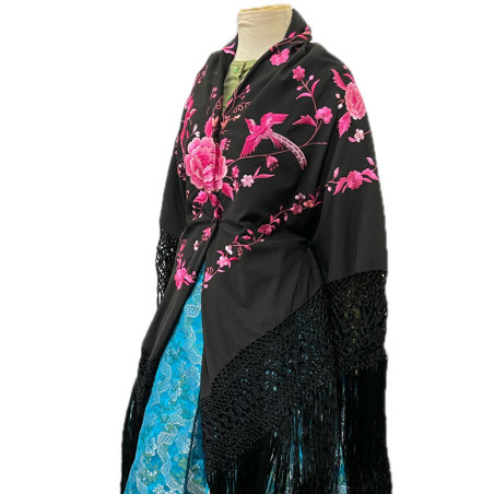 MANTÓN MANILA NEGRO-FUCSIA