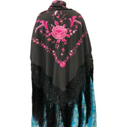 MANTÓN MANILA NEGRO-FUCSIA