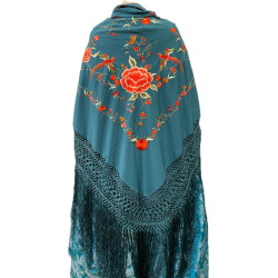 MANTÓN MANILA AZUL VERDOSA CORALES
