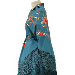 MANTÓN MANILA AZUL VERDOSA CORALES