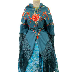 MANTÓN MANILA AZUL VERDOSA CORALES