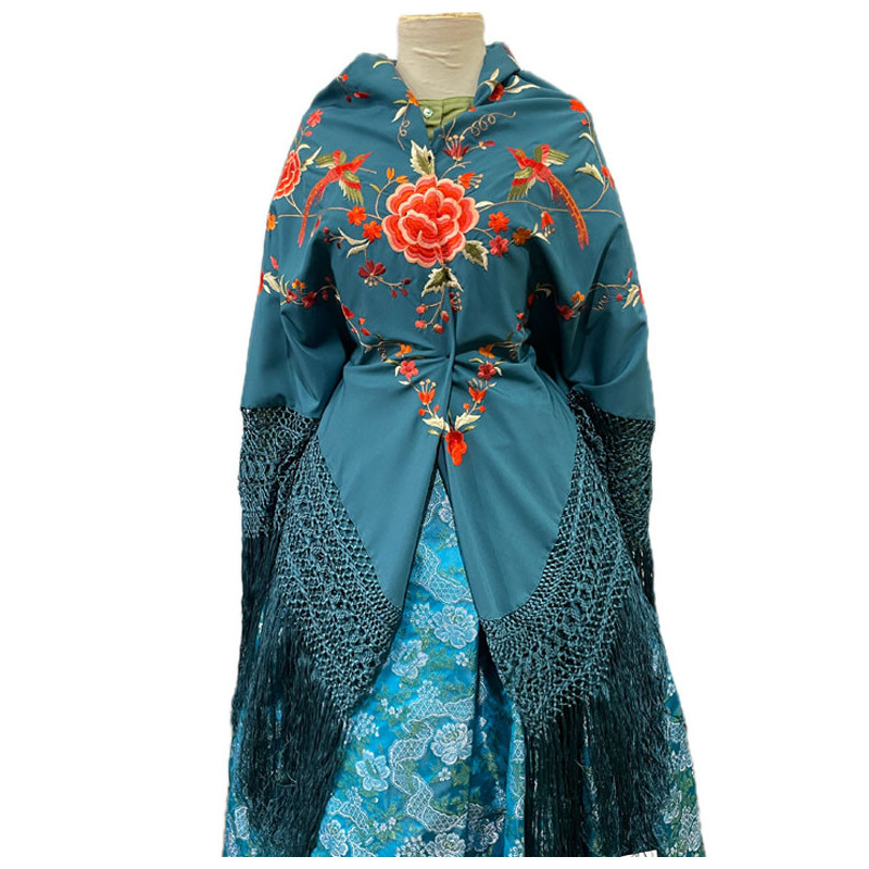 MANTÓN MANILA AZUL VERDOSA CORALES