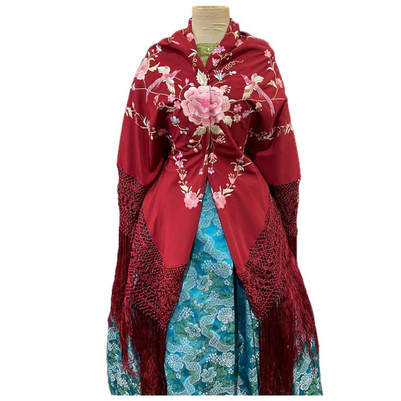 MANTÓN MANILA GRANATE ROSAS