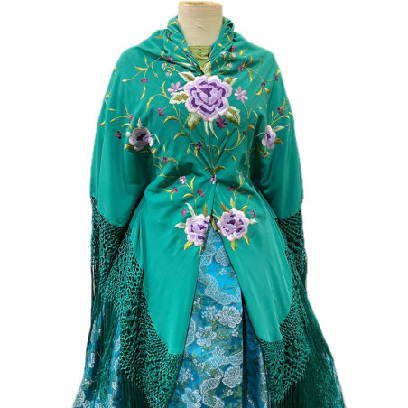 MANTÓN MANILA VERDE AGUA LILAS