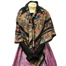 mantón estampado pajaritos negro