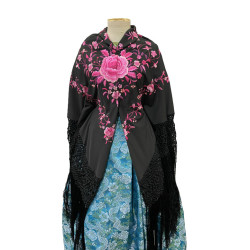 MANTÓN DE MANILA NEGRO-FUCSIA