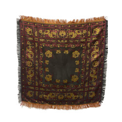 PAÑUELO DE SEDA NEGRO ROJO-ORO
