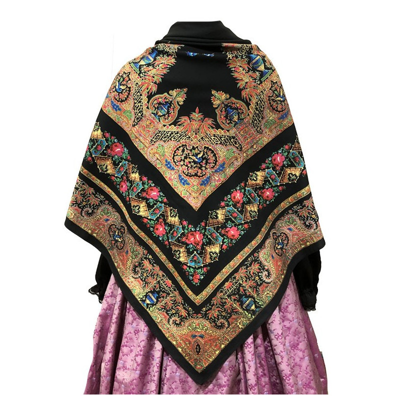 mantón estampado pajaritos negro